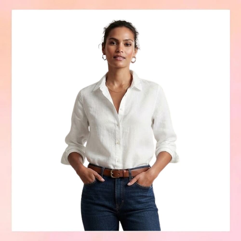 Uniqlo White Long Sleeve Button-Down Shirt Blouse Size XS